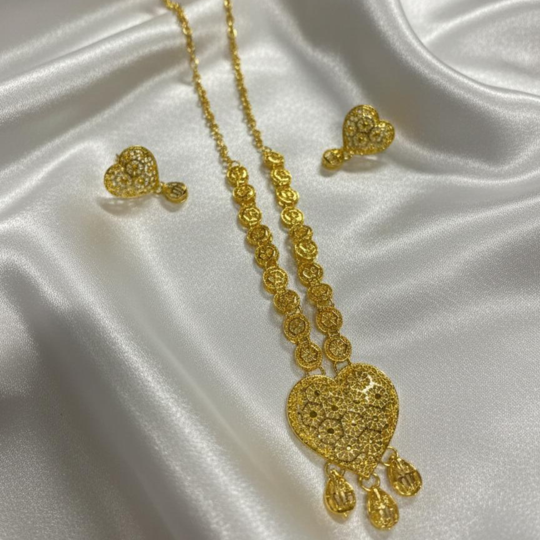 Goldplated Heart Necklace With Earings