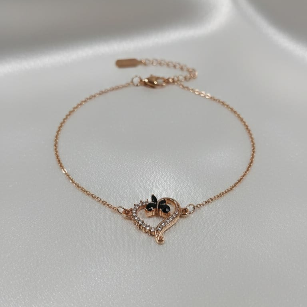 Rose Gold Butterfly With Heart Daily Wear Chain