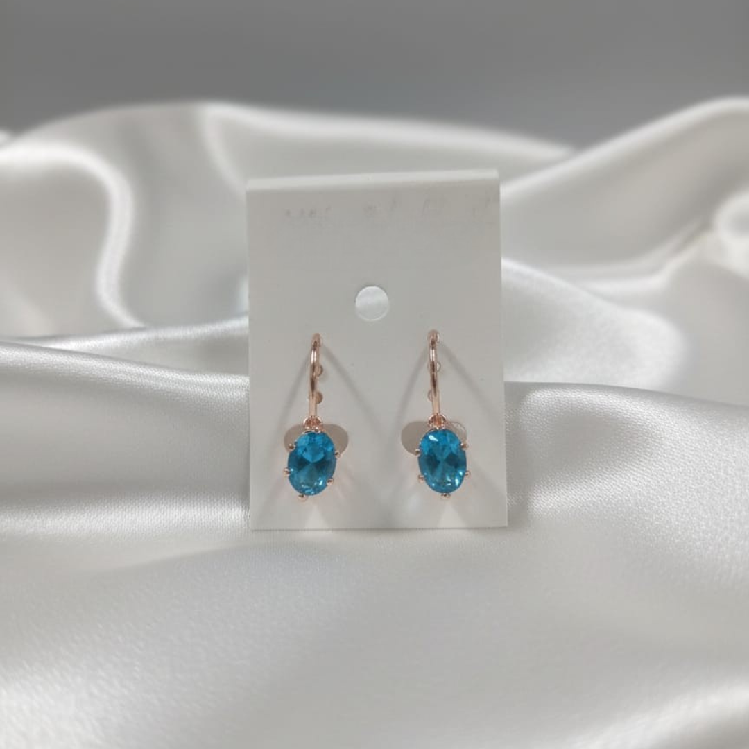 Rose Gold Oval Blue Earrings