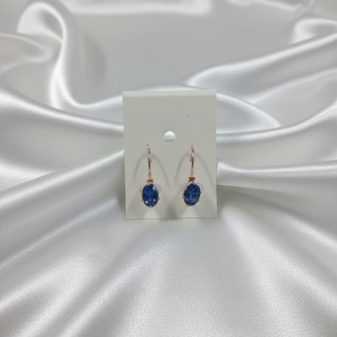 Rose Gold Oval Dark Blue Earrings