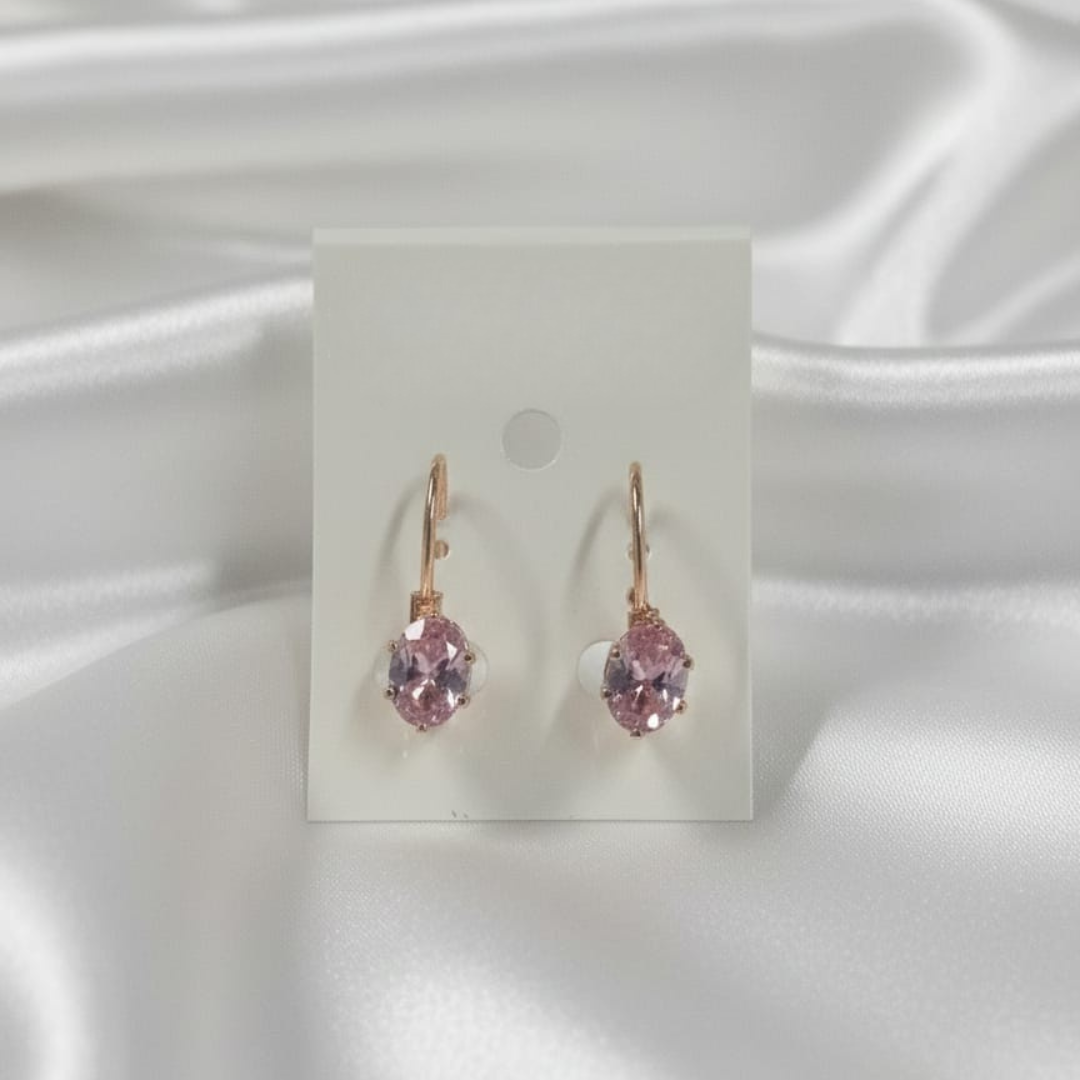 Rose Gold Oval Pink Earrings