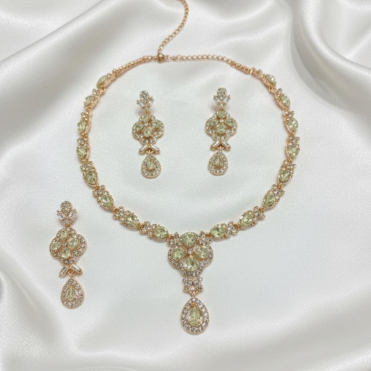 White Stone Necklace With Earings And Nethichutti