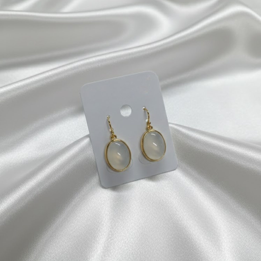 White Oval Earrings