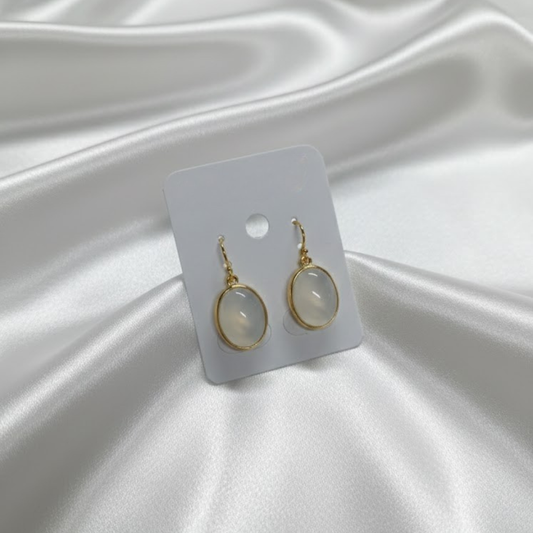 White Oval Earrings