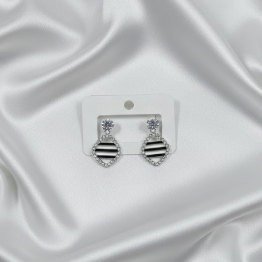 Silver stone Oval Earrings