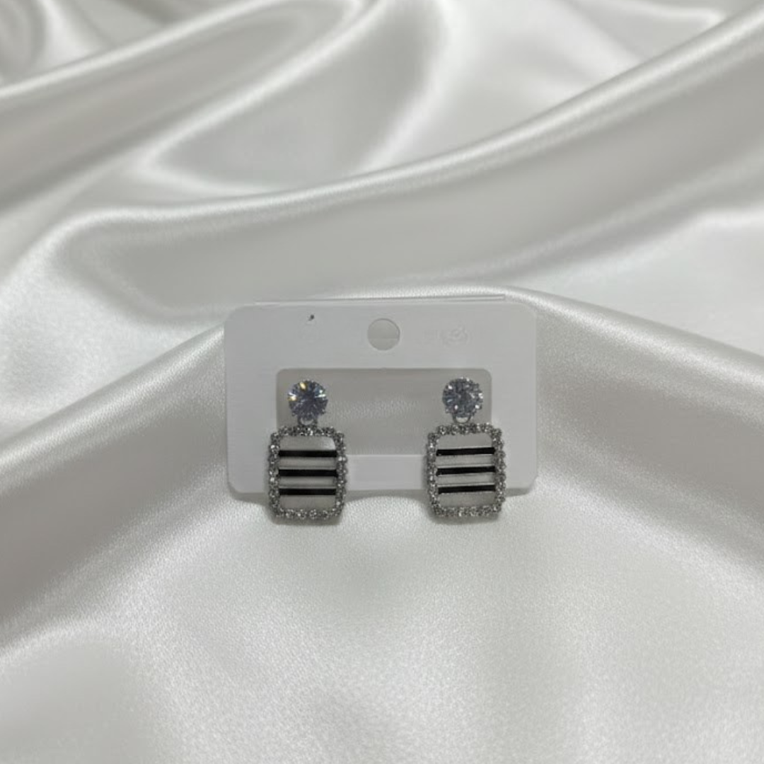 Silver stone Box Earrings