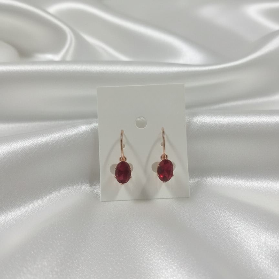 Rose Gold Oval Red Earrings
