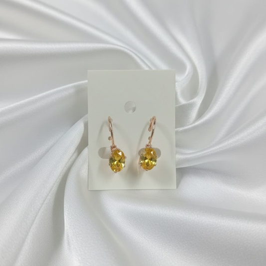 Rose Gold Oval Yellow Earrings