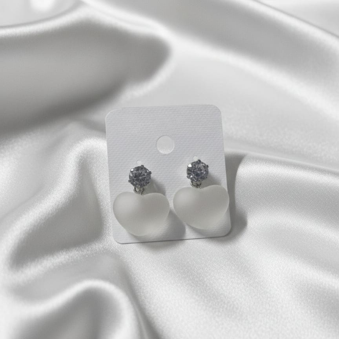 Bubble Heart White Earrings