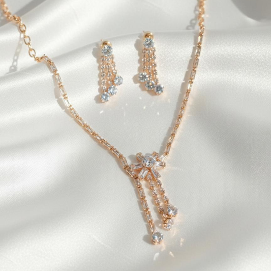 Rosegold Sunflower Design Necklace With Earings