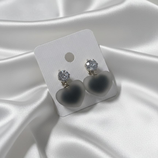 Bubble Heart Black Earrings