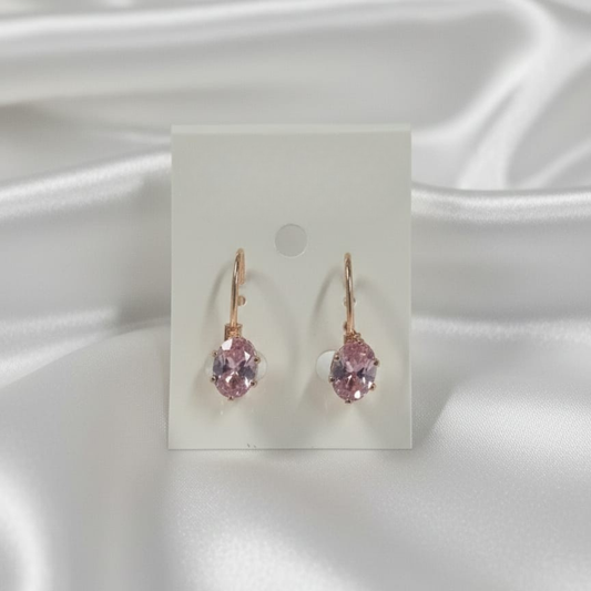 Rose Gold Oval Pink Earrings